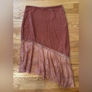 Free People Women’s Size 6 Velvet Lace Hem Ethereal Midi Skirt Boho Chic